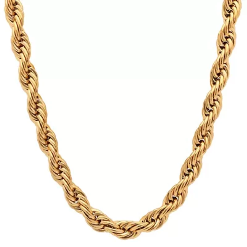 Men's 18k gold plated stainless steel rope chain necklace