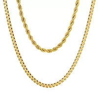 Men's 18k gold plated stainless steel box and rope chain double row necklace