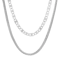 Men's stainless steel double layered fraco and mariner link necklace
