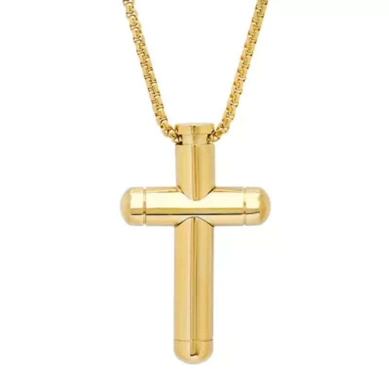 Men's 18k gold plated stainless steel tube cross pendant
