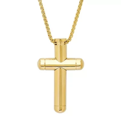 Men's 18k gold plated stainless steel tube cross pendant