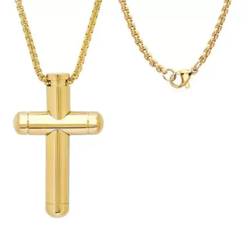 Men's 18k gold plated stainless steel tube cross pendant