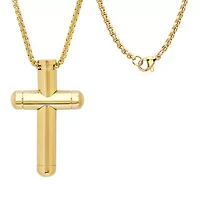Men's 18k gold plated stainless steel tube cross pendant