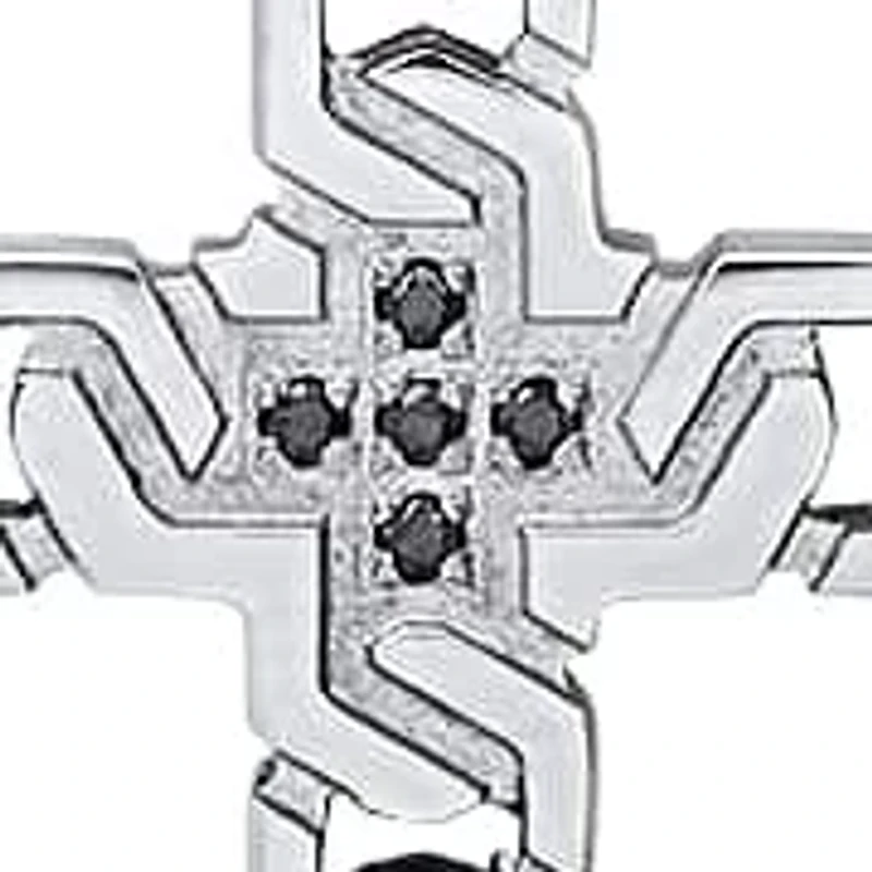 Lab Created Men's stainless steel and black simulated diamonds braided cross pendant