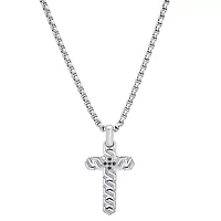 Lab Created Men's stainless steel and black simulated diamonds braided cross pendant