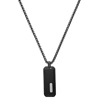 Men's black ip stainless steel dog tag pendant and greek key accents