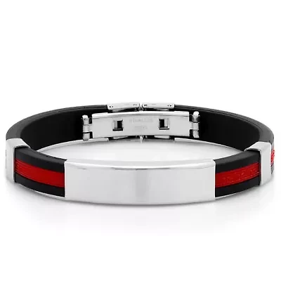Men's black and red rubber bracelet with Greek design