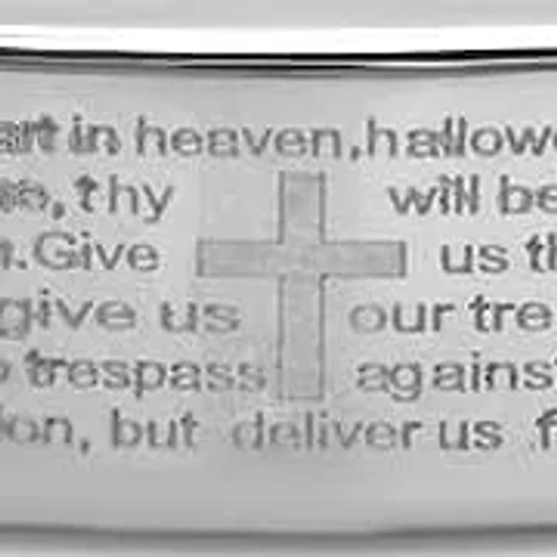 Men's stainless steel and black rubber our father prayer id bracelet with wire inlay