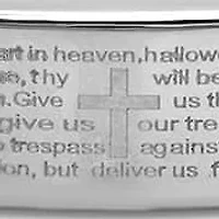 Men's stainless steel and black rubber our father prayer id bracelet with wire inlay