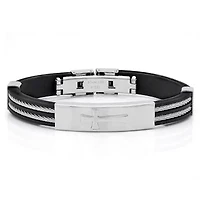 Men's rubber bracelet with cable wire and cross design