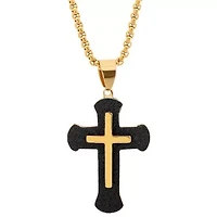 Men's 18k gold plated stainless and black ip steel cross necklace