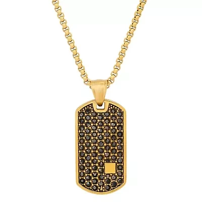 Lab Created Men's 18k gold plated stainless steel and simulated black diamonds dog tag pendant