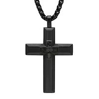 Men's black ip stainless steel cross pendant with black carbon fiber center