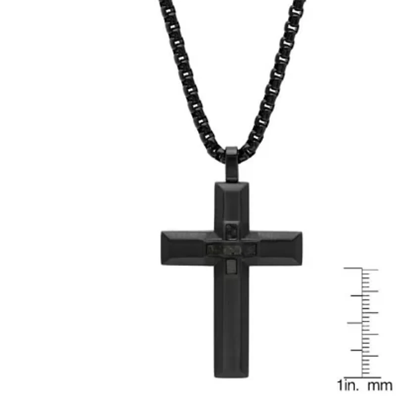 Men's black ip stainless steel cross pendant with black carbon fiber center