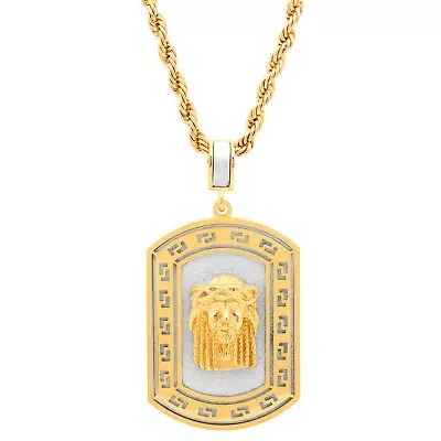 Men's 18k gold plated stainless steel sandblast jesus head dog tag pendant