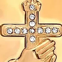 Lab Created Men's 18k gold plated stainless steel prayer hands and cross pendant with simulated diamonds