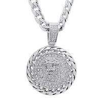 Men's stainless steel simulated diamond round jesus head pendant
