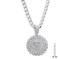 Men's stainless steel simulated diamond round jesus head pendant
