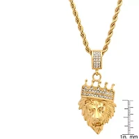 Men's 18k gold plated stainless steel lion with crown simulated diamond pendant