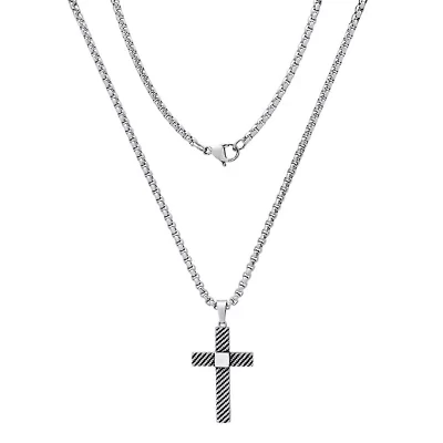Men's stainless steel textured cross pendant