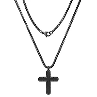Men's black ip stainless steel textured cross pendant