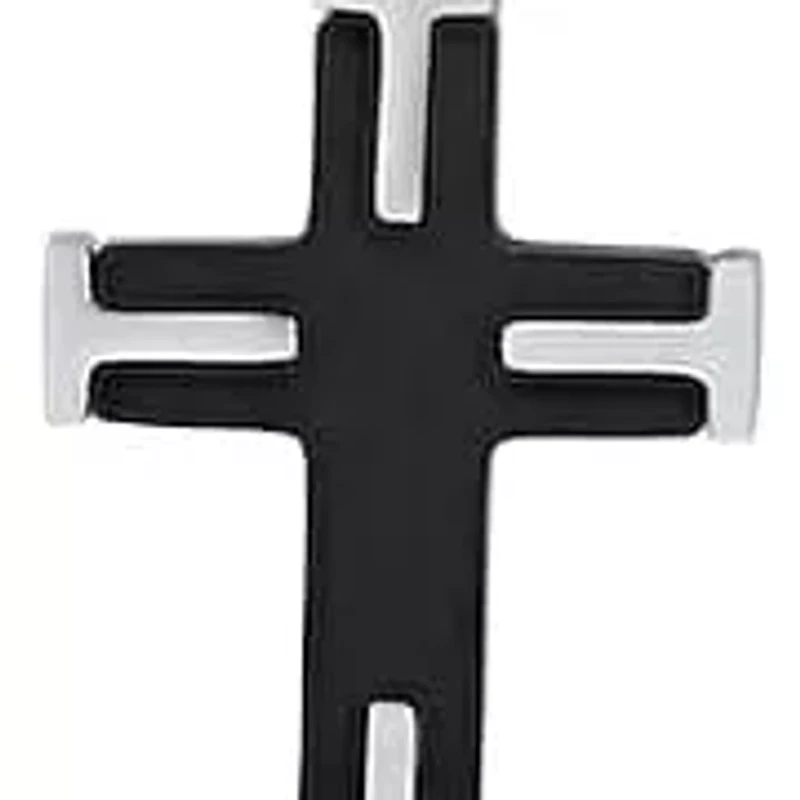Men's two tone black ip & stainless steel textured small cross pendant