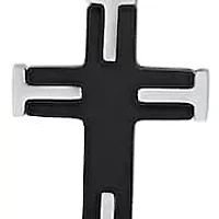 Men's two tone black ip & stainless steel textured small cross pendant
