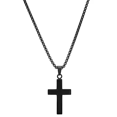 Men's black ip stainless steel and simulated onyx cross pendant