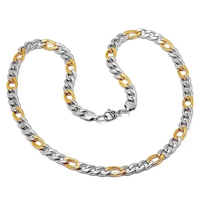 Men's two tone stainless steel and 18k gold plated figaro chain necklace
