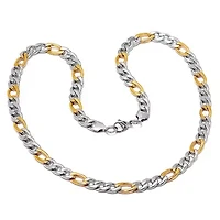 Men's two tone stainless steel and 18k gold plated figaro chain necklace