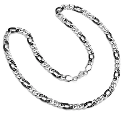 Men's two tone black ip and stainless steel figaro chain necklace