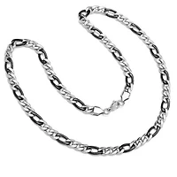 Men's two tone black ip and stainless steel figaro chain necklace