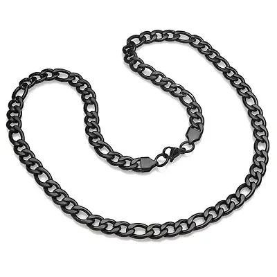 Men's black ip stainless steel figaro necklace
