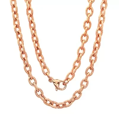 Men's 18k rose gold plated stainless steel rolo chain necklac