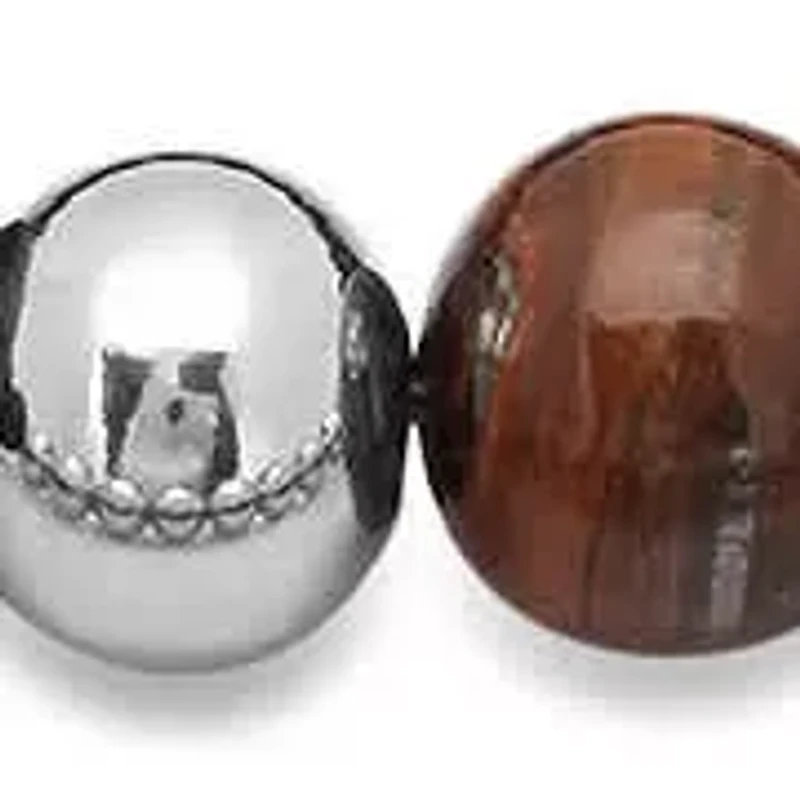 Men's set of 2 tiger eye, stainless steel, and black lava beaded bracelet