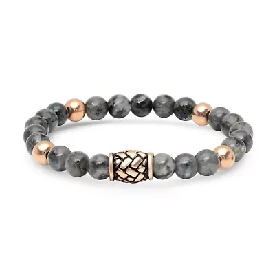 Men's diluted hematite beaded bracelet with 18k rose gold plated stainless steel beads