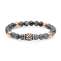 Men's diluted hematite beaded bracelet with 18k rose gold plated stainless steel beads
