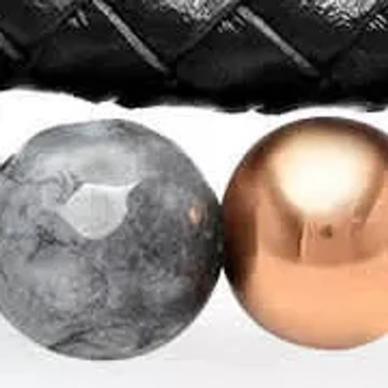 Men's set of 2 gray agate beaded bracelet with 18k rose gold plated accents and black leather braided bracelet with 18k rose gold plated stainless steel magnetic clasp