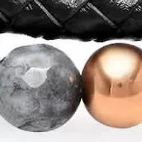 Men's set of 2 gray agate beaded bracelet with 18k rose gold plated accents and black leather braided bracelet with 18k rose gold plated stainless steel magnetic clasp