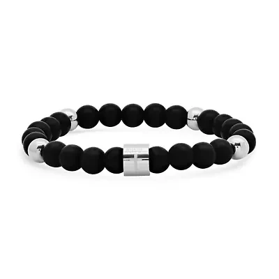 Men's religious beaded bracelet stainless steel accents