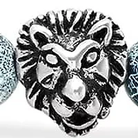 Men's gray agate and stainless steel lion head beaded bracelet