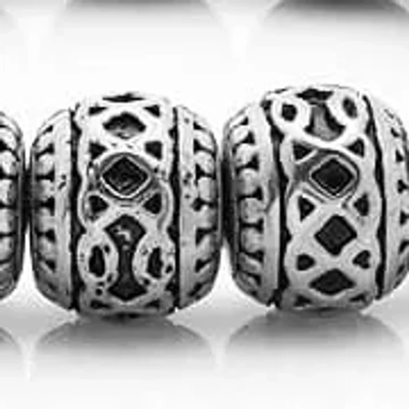 Men's black lava and stainless steel beaded stretch bracelet