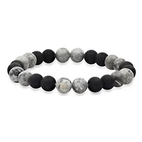 Men's black lava and gray agate beaded stretch bracelet