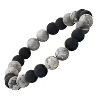 Men's black lava and gray agate beaded stretch bracelet