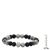 Men's black lava and gray agate beaded stretch bracelet