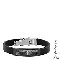 Men's black rubber bracelet with stainless steel black ip lord's prayer accent