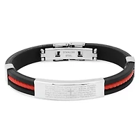 Men's black rubber bracelet with "our father…" accent