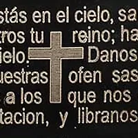 Men's black rubber bracelet with stainless steel black ip padre nuestro prayer accent