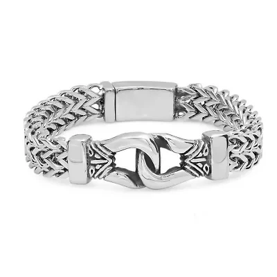 Men's stainless steel double row wheat chain buckle bracelet