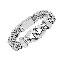 Men's stainless steel double row wheat chain buckle bracelet